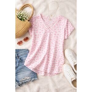 Pink Bicycle Print Blouse Cottagecore V Neck Top Small